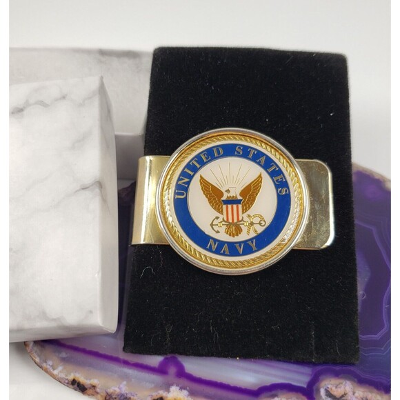 Money Clip "United States Navy" Cash ID Holder Gold Tone - Picture 5 of 6